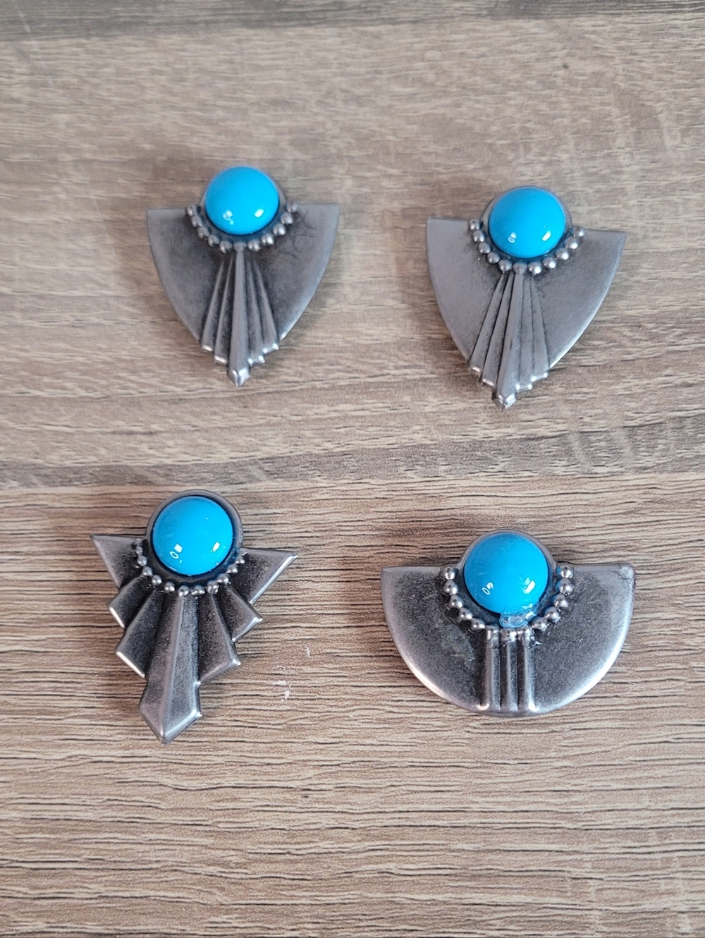 Vintage Faux Turquoise Silver Fan Button Covers Retro 80s
